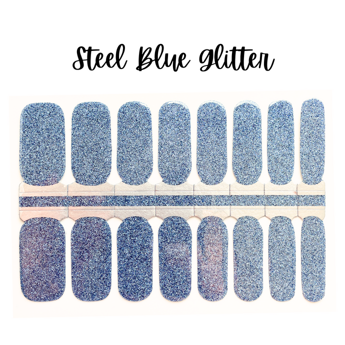 Steel Blue Glitter Nail Wraps